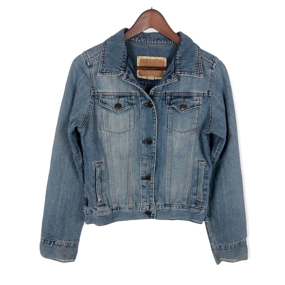 Hollister Distressed Denim Jean Trucker Jacket Women's size Medium